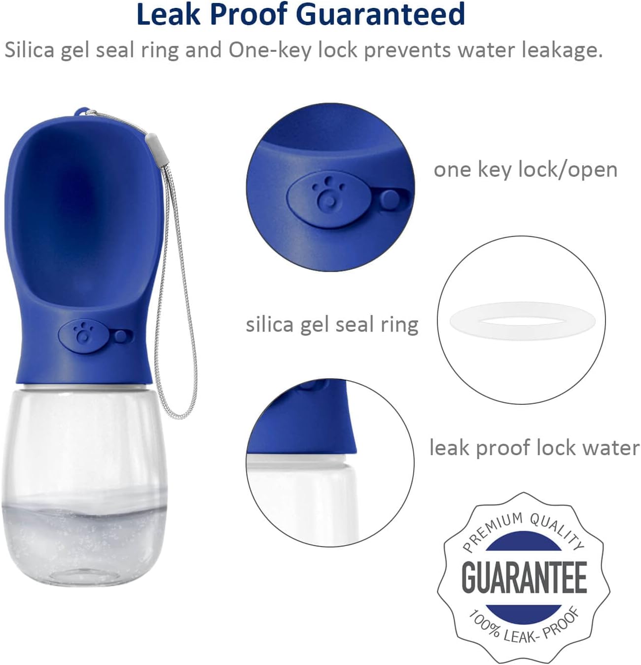 Portable Dog Water Bottle with Food Container, 12 OZ + 6 OZ, Leak Proof Puppy Water Dispenser with Drinking Feeder for Pets Outdoor Walking, Hiking, Travel, Food Grade Plastic